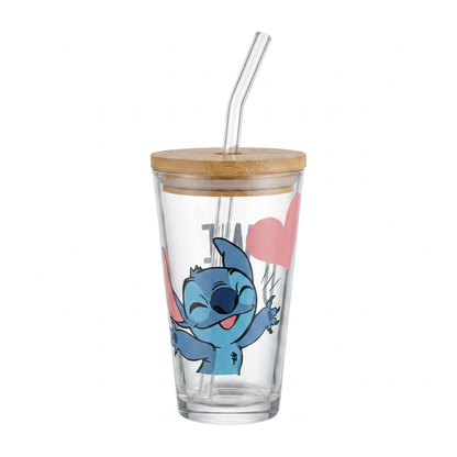 Iced Coffee stitch cup 75 ml with wooden lid, and glass straw 