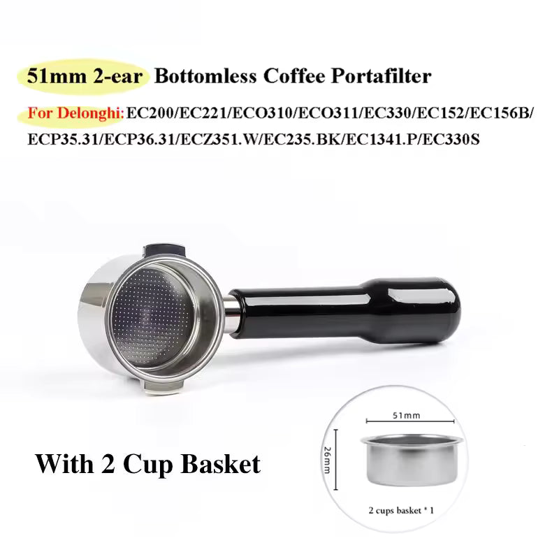 51mm 2 Ears Naked Coffee Bottomless Portafilter Espresso Accessories Barista Tools