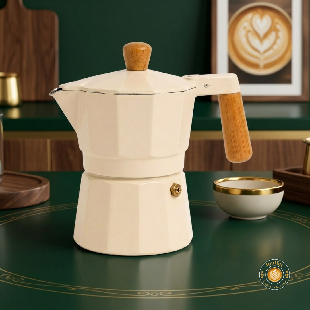 موكا بوت أنيقة باللون الأصفر (Moka Pot) – إسبريسو إيطالي غني في بيتك!